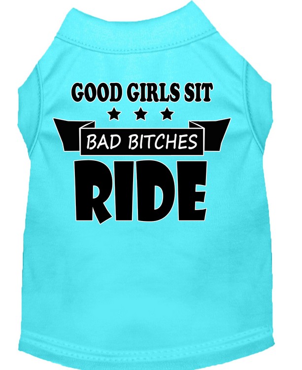 Bitches Ride Screen Print Dog Shirt Aqua Lg